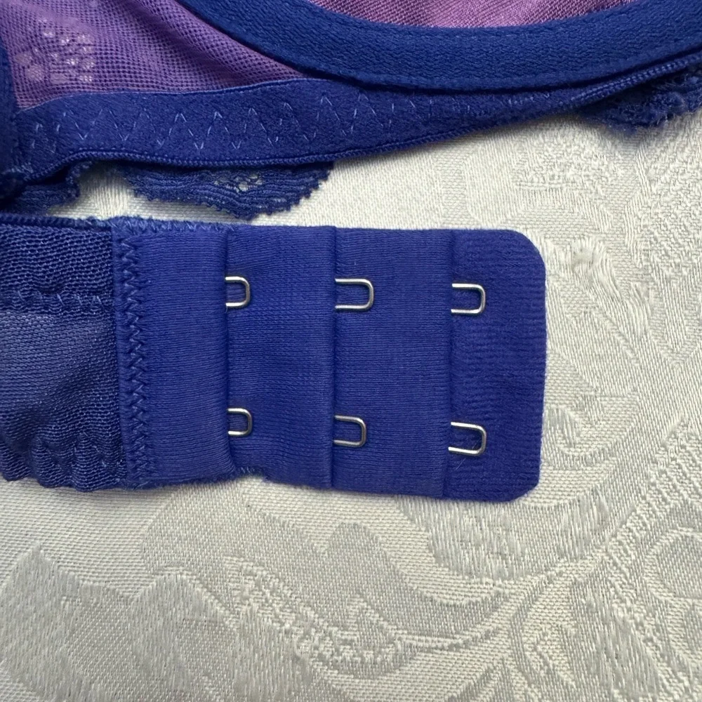 Adore Me‎ Hannah Bra Unlined Balconette Size 34DD Blue Purple Lace Underwire